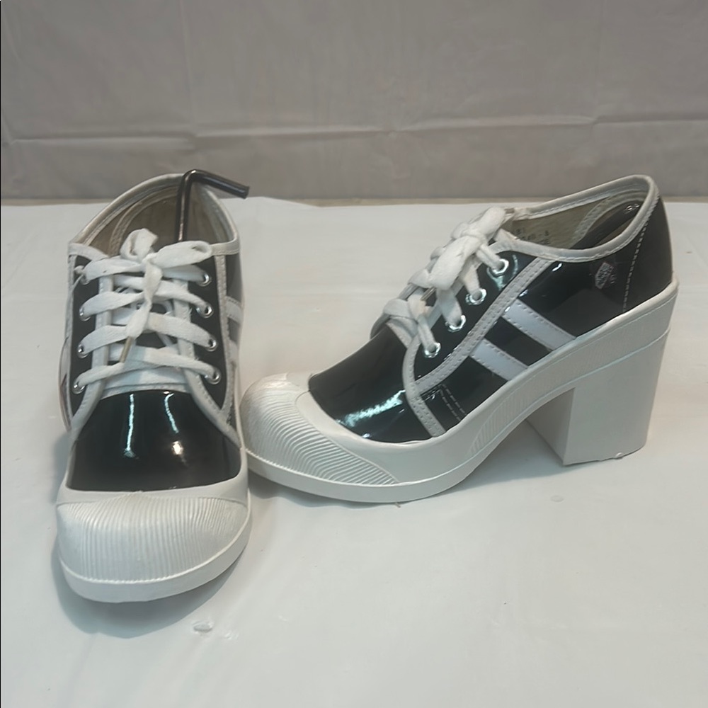 Black and White High-Heeled Sneakers with Chunky Heel